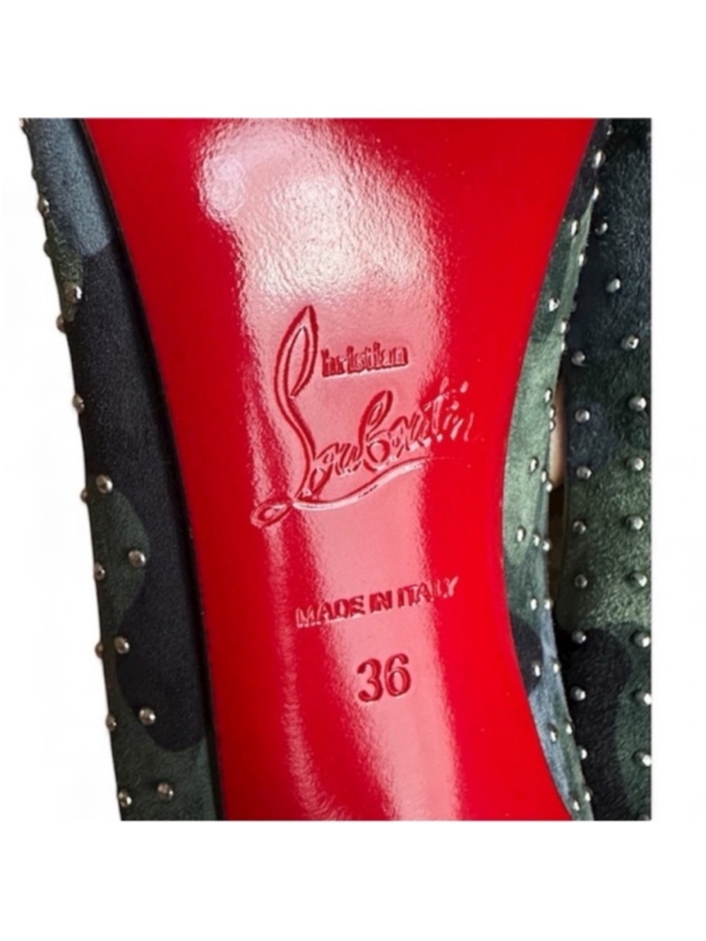 Christian Louboutin Kate
100mm Plume stud camo heels
RETAIL 995 - Picture 9 of 10